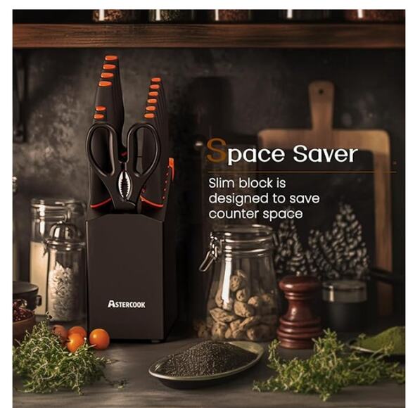 15 Pcs Kitchen Knife Set Dishwasher Safe Sharpener, HiCarbon German Steel&Block - Picture 3 of 6